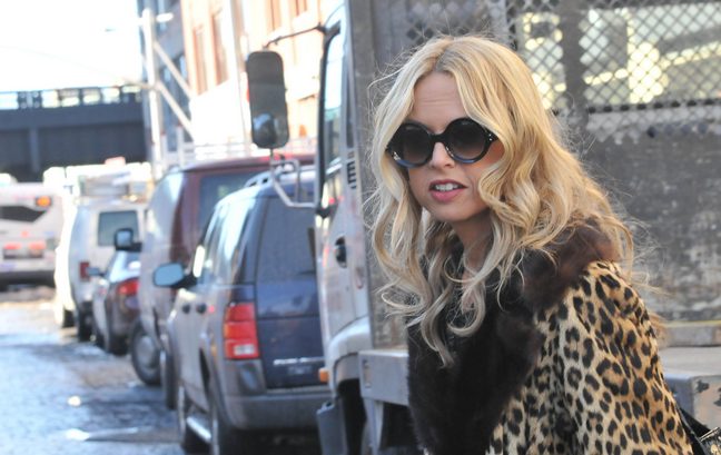 Rachel Zoe wearing leopard print coat, sunglasses