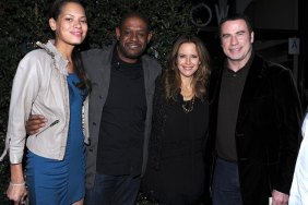 Kelly Preston, black top, black leggings, John Travolta