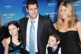 jennifer aniston, black dress, Adam Sandler suit