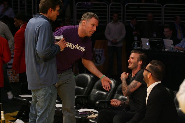 will ferrell purple tshirt, david beckham black tshirt