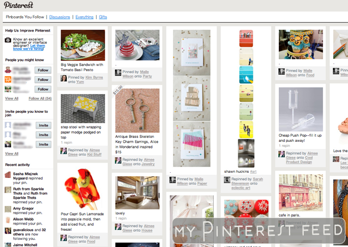 Screenshot of the Pinterest feed