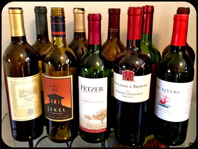 a mixture of inexpensive bottles of cabernet sauvignon