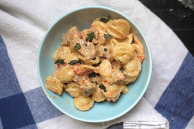 EASY AFFORDABLE WEEKNIGHT DINNER PASTA SAUSAGE RICOTTA ROASTED TOMATOES