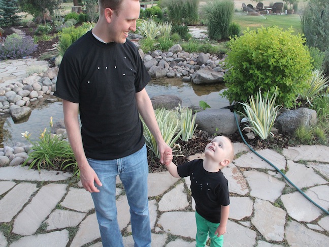 dad and son in contellation tee shirts