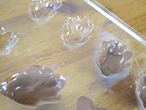 Chocolate Bunnies - Step 3 chocolate molds half-filled with chocolate