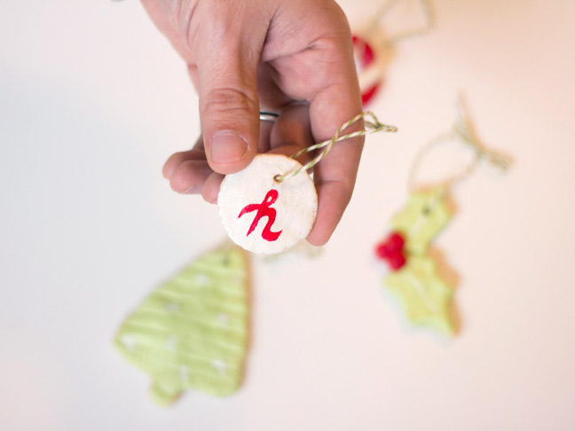 round salt dough initial ornament