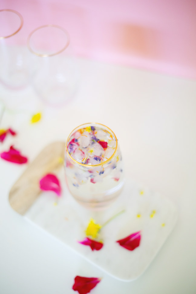 pink-wall-flower-ice-cubes-water