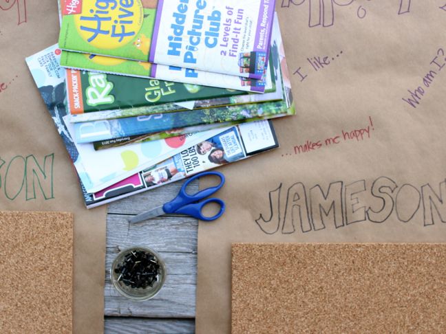 who-am-i-vision-board-magazines-scissors-corkboard-kraft-paper-kid-friendly-activity