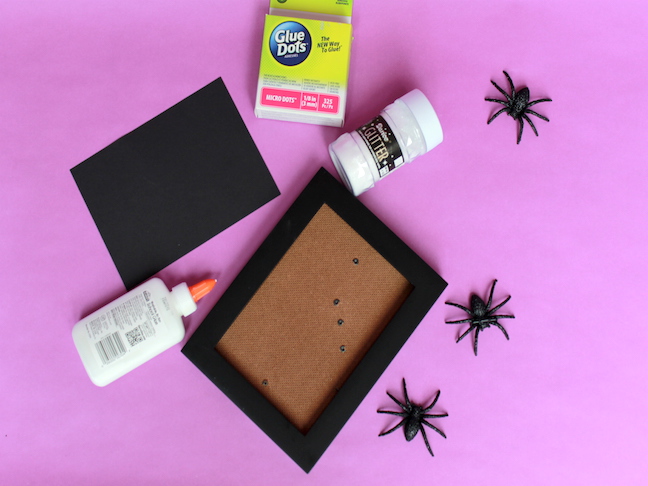 Frame Supplies glitter spiders, glue, glitter, glue dots