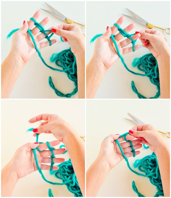 step by step instructions for fingerknitting garlands