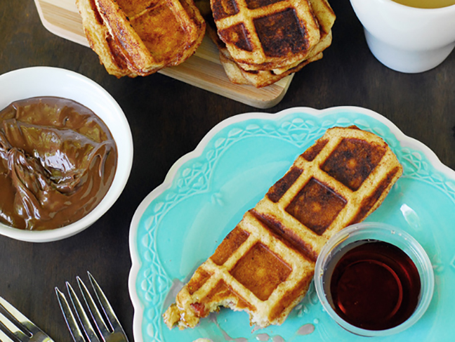 cinnamon waffle sticks with bacon