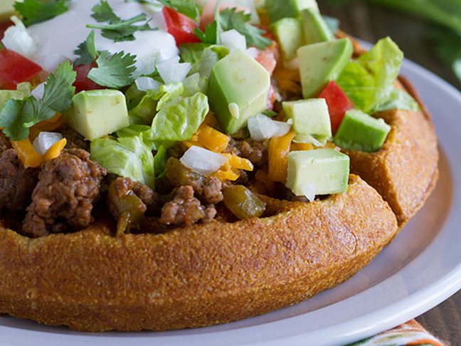 waffle topped with taco salad