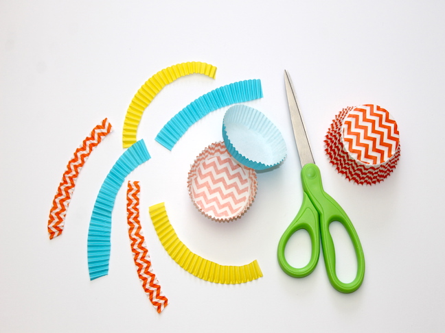 bright colorful cupcake liners cut in strips