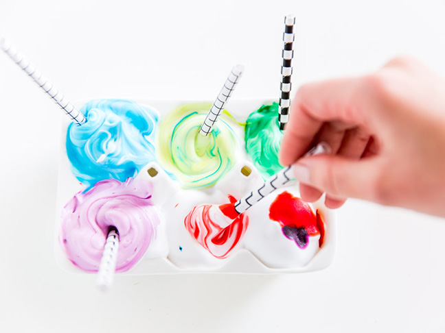 straws food coloring shaving cream