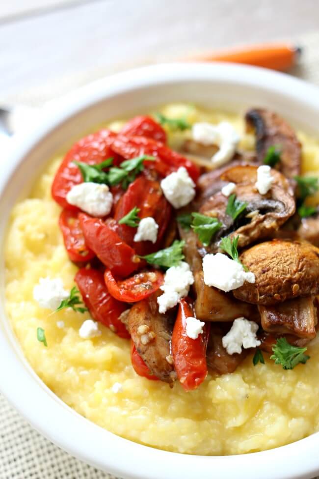 Creamy Polenta with Roasted Mushrooms and Goat Cheese