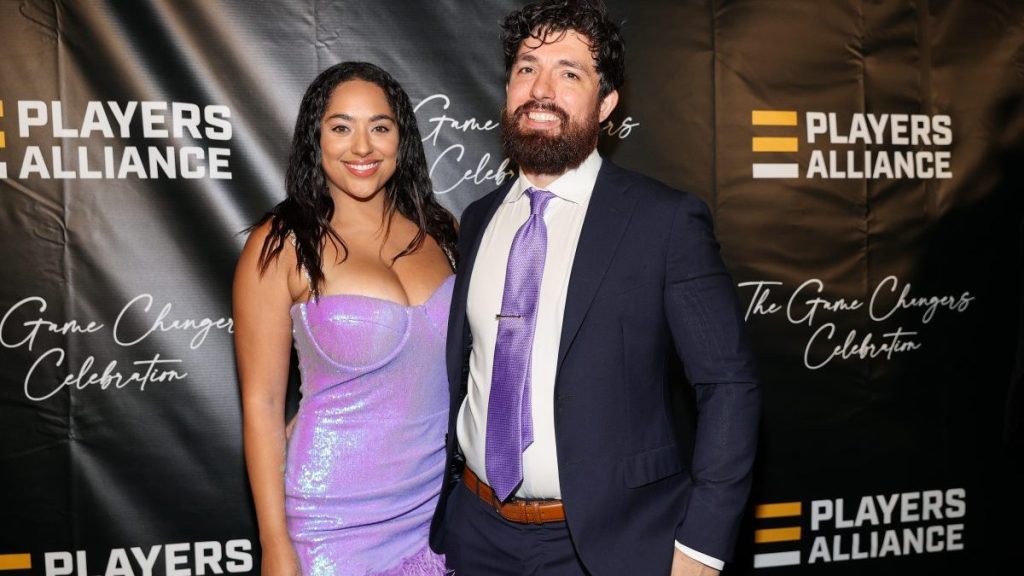 Bliss Poureetezadi Goytowski and Zack Goytowski attend The Players Alliance Game Changers Celebration at AQUA by El Gaucho on July 09, 2023 in Seattle, Washington.