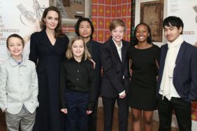 Angelina Jolie with children Knox Leon Jolie-Pitt, Vivienne Marcheline Jolie-Pitt, Pax Thien Jolie-Pitt, Shiloh Nouvel Jolie-Pitt, Zahara Marley Jolie-Pitt and Maddox Chivan Jolie-Pitt attend "The Boy Who Harnessed The Wind" Special Screening at Crosby Street Hotel on February 25, 2019 in New York City.