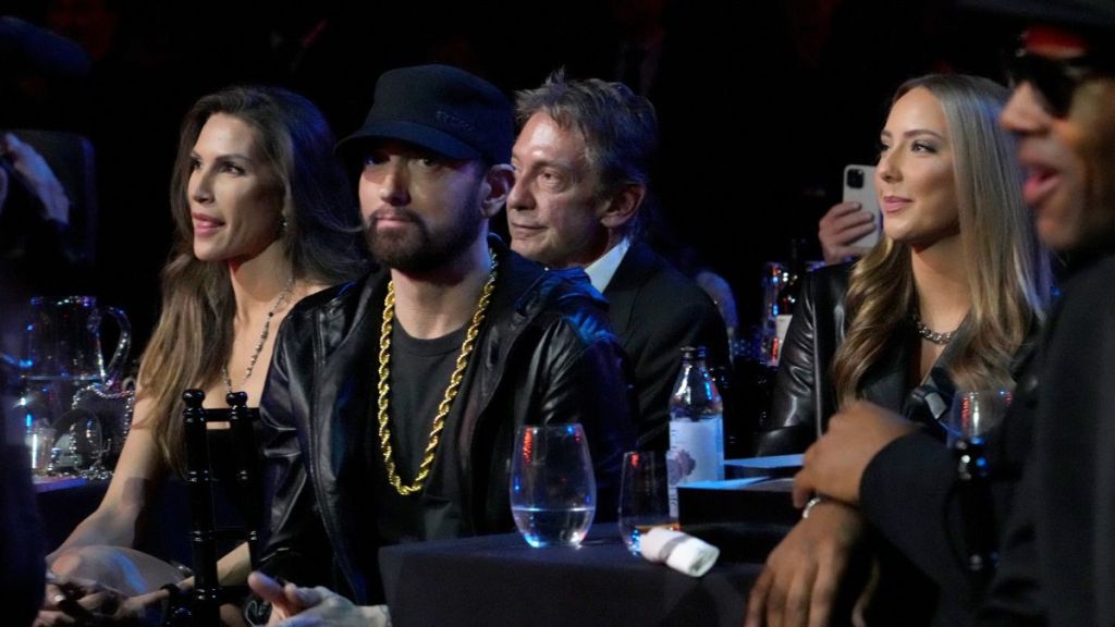 Eminem and daughter Hailie Jade Mathers attends the 37th Annual Rock & Roll Hall of Fame Induction Ceremony at Microsoft Theater on November 05, 2022, in Los Angeles, California.