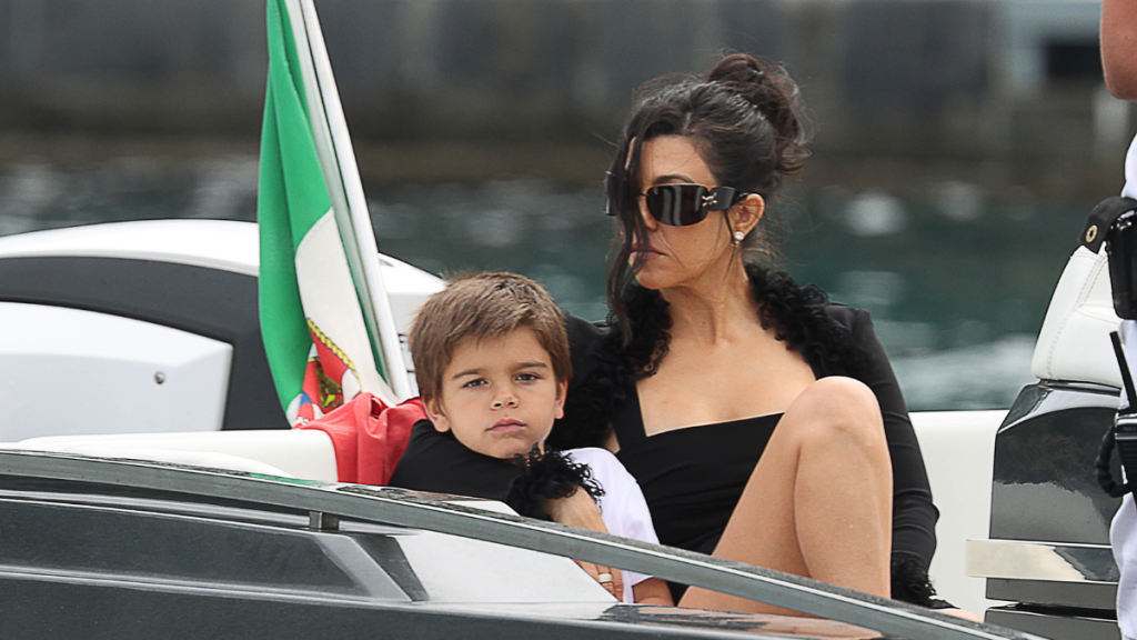 Kourtney Kardashian and her son Reign Disick are seen on May 23, 2022 in Portofino, Italy.