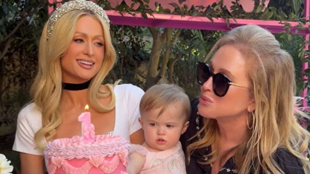 Paris Hilton with her daughter London Marilyn Hilton Reum and mom Kathy Hilton for her youngest kid's first birthday.