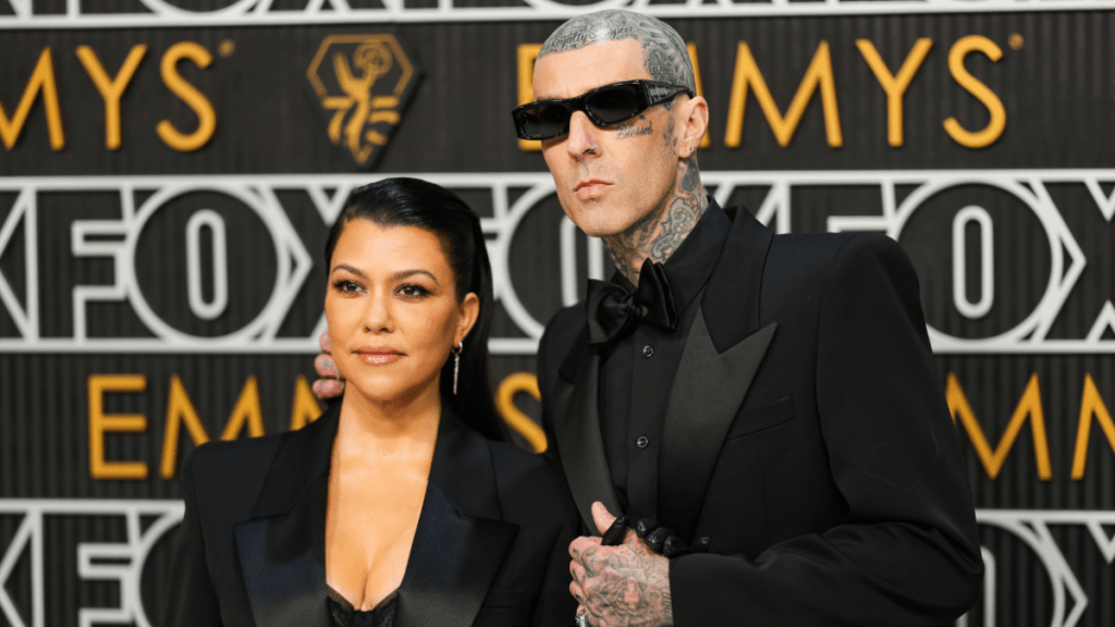 Kourtney Kardashian and Travis Barker attend the 75th Primetime Emmy Awards at Peacock Theater on January 15, 2024 in Los Angeles, California.