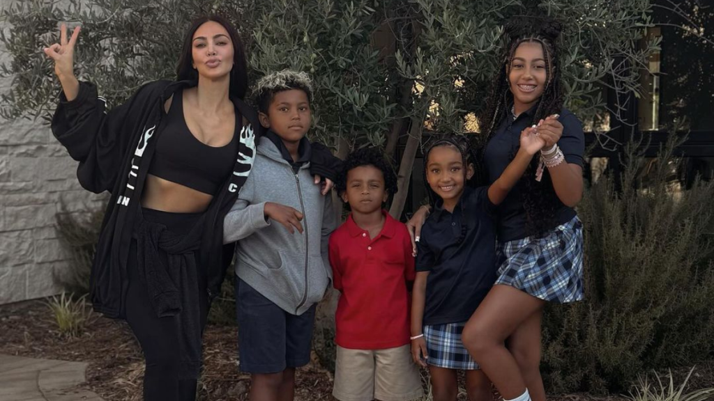 Kim Kardashian with her kids