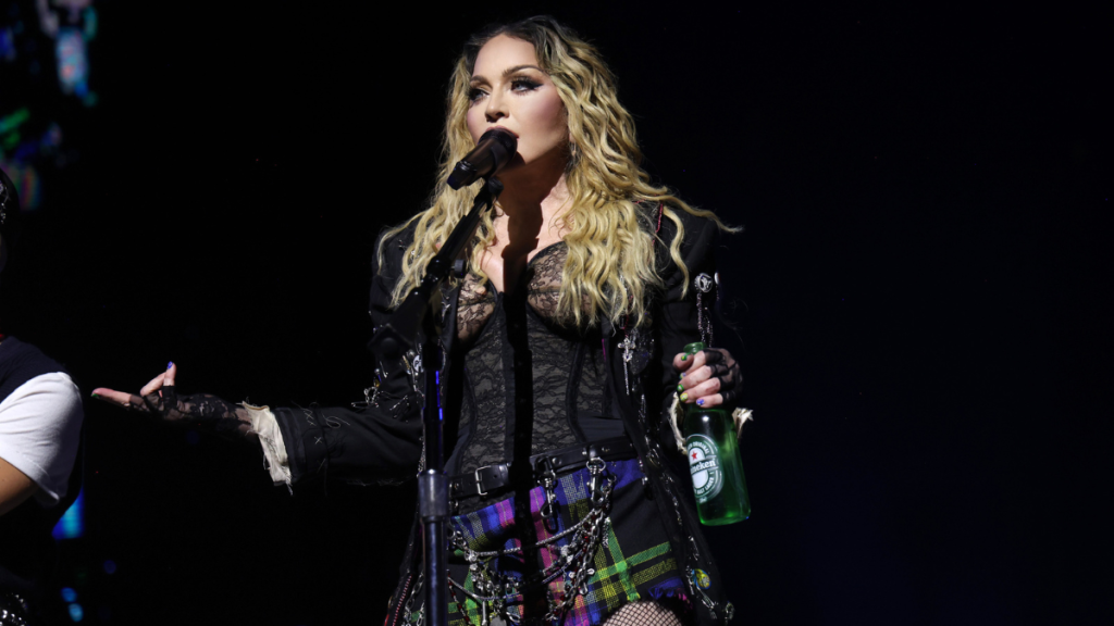 Madonna performs onstage during "The Celebration Tour: at Copacabana beach on May 04, 2024 in Rio de Janeiro, Brazil.