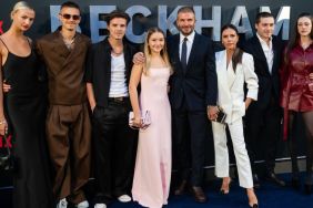 Mia Regan, Romeo Beckham, Cruz Beckham, Harper Beckham, David Beckham, Victoria Beckham, Brooklyn Beckham and Nicola Peltz attend the Netflix 'Beckham' UK Premiere at The Curzon Mayfair on October 03, 2023 in London, England.