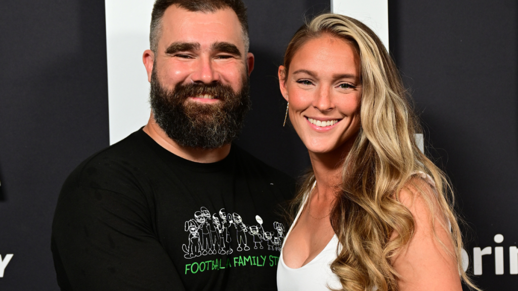 (L-R) Jason Kelce and Kylie Kelce attend Thursday Night Football Presents The World Premiere of "Kelce" on September 08, 2023 in Philadelphia, Pennsylvania.