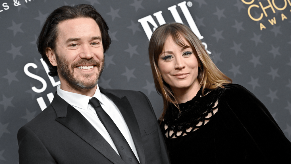 Tom Pelphrey and Kaley Cuoco attend the 28th Annual Critics Choice Awards at Fairmont Century Plaza on January 15, 2023 in Los Angeles, California.