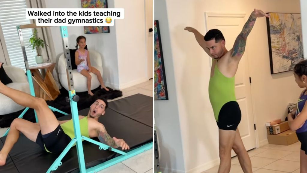 dad daughters gymnastics video