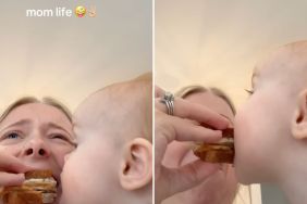 baby snatches food mom video