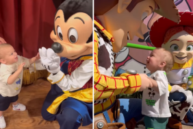toddler hugs Disney characters video