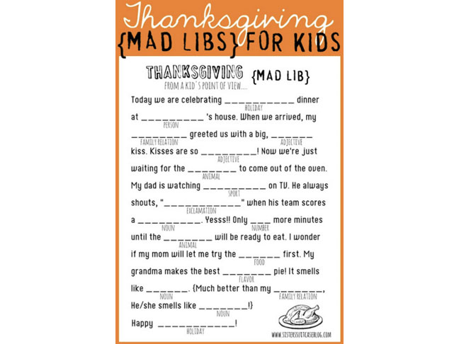 Thanksgiving Madlibs Printables