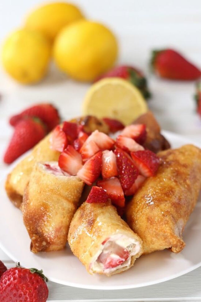 Strawberry Cheesecake Egg Rolls with Lemon Drizzle