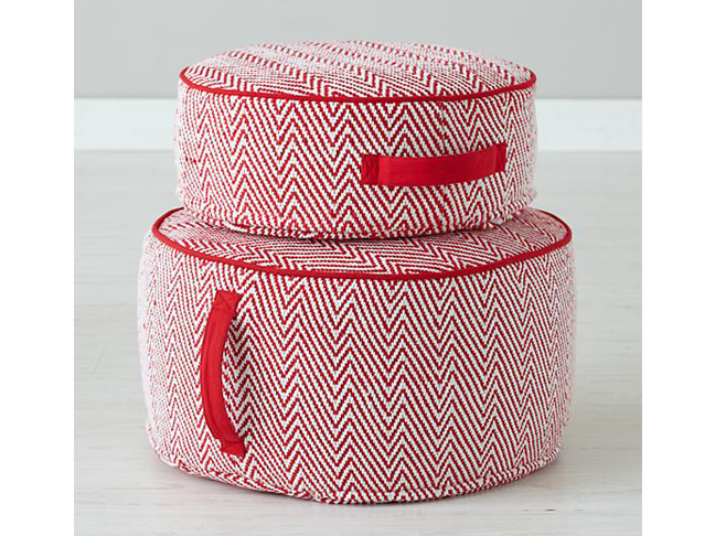 Red Herringbone Pouf