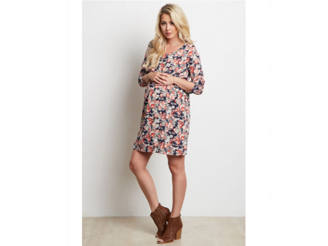 Floral Chiffon Three-Quarter Sleeve Dress