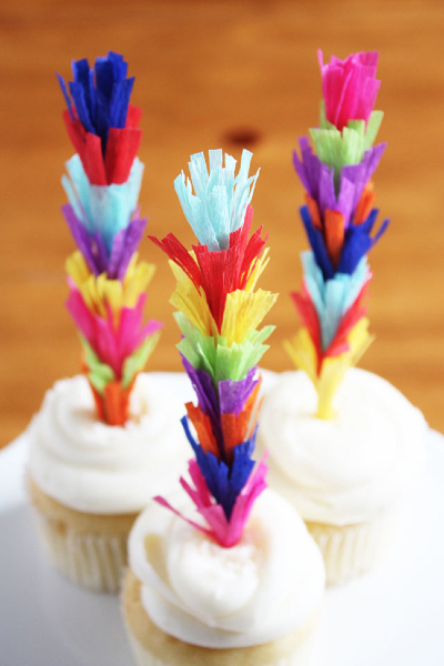 Rainbow Fringe Cupcake Toppers