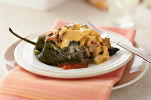 Beef and Macaroni Stuffed Poblanos