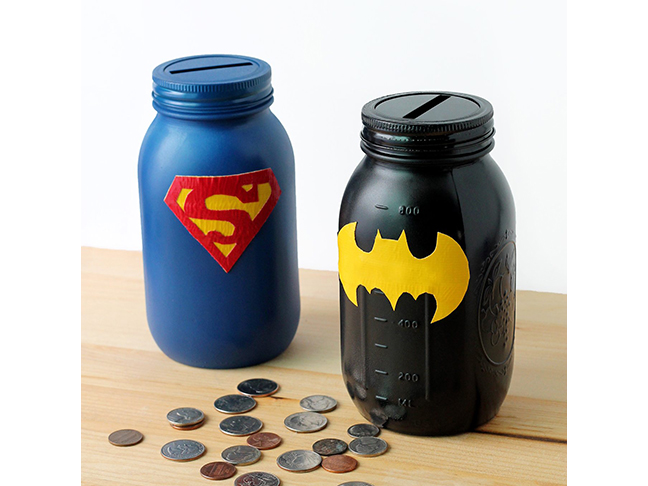 Mason Jar Superhero PIggy Bank