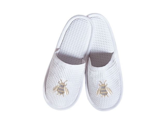 White waffle knit slippers