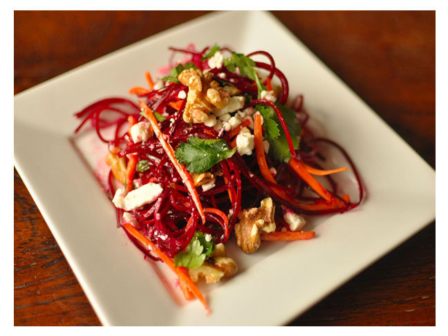 Spiralized Spring Beet & Carrot Salad with Honey Vinaigrette