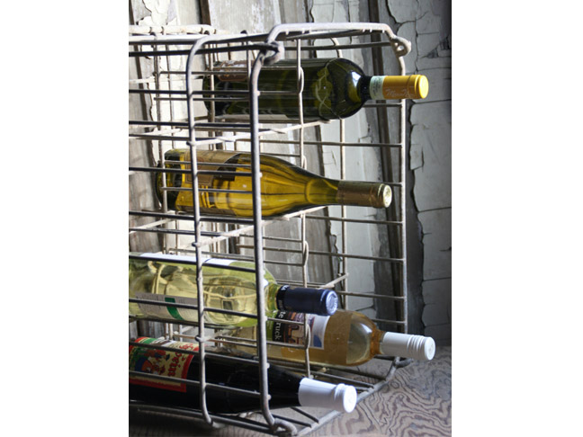 Antique Metal Milk Crate Wine Rack