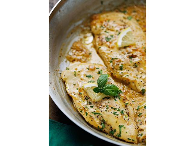 One Skillet Chicken with Lemon Garlic Cream Sauce  