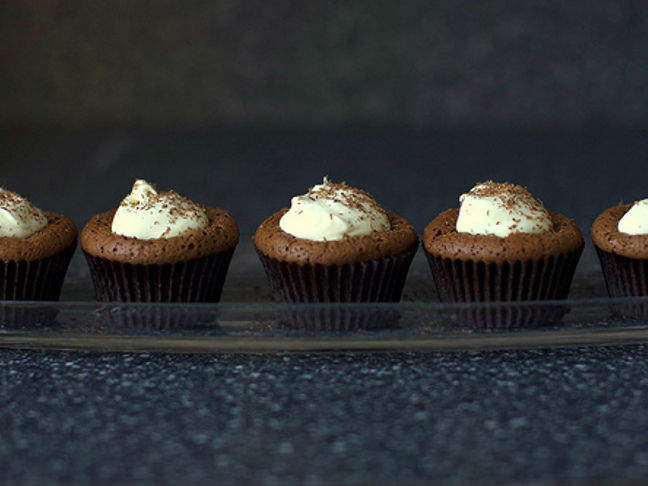 Chocolate Souffle Cupcakes with Mint Cream