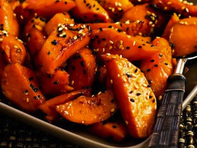 Soy-Glazed Sweet Potatoes with Sesame Seeds