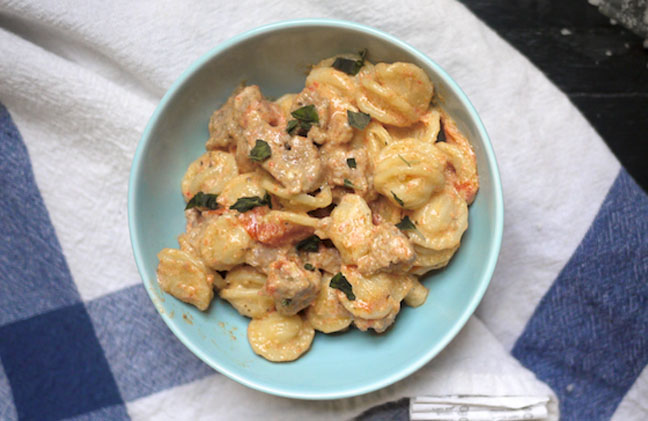 Pasta with Roasted Tomatoes, Sausage & Ricotta