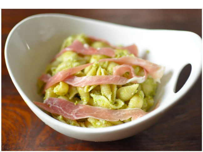 Asparagus Pesto and Prosciutto Pasta Shells