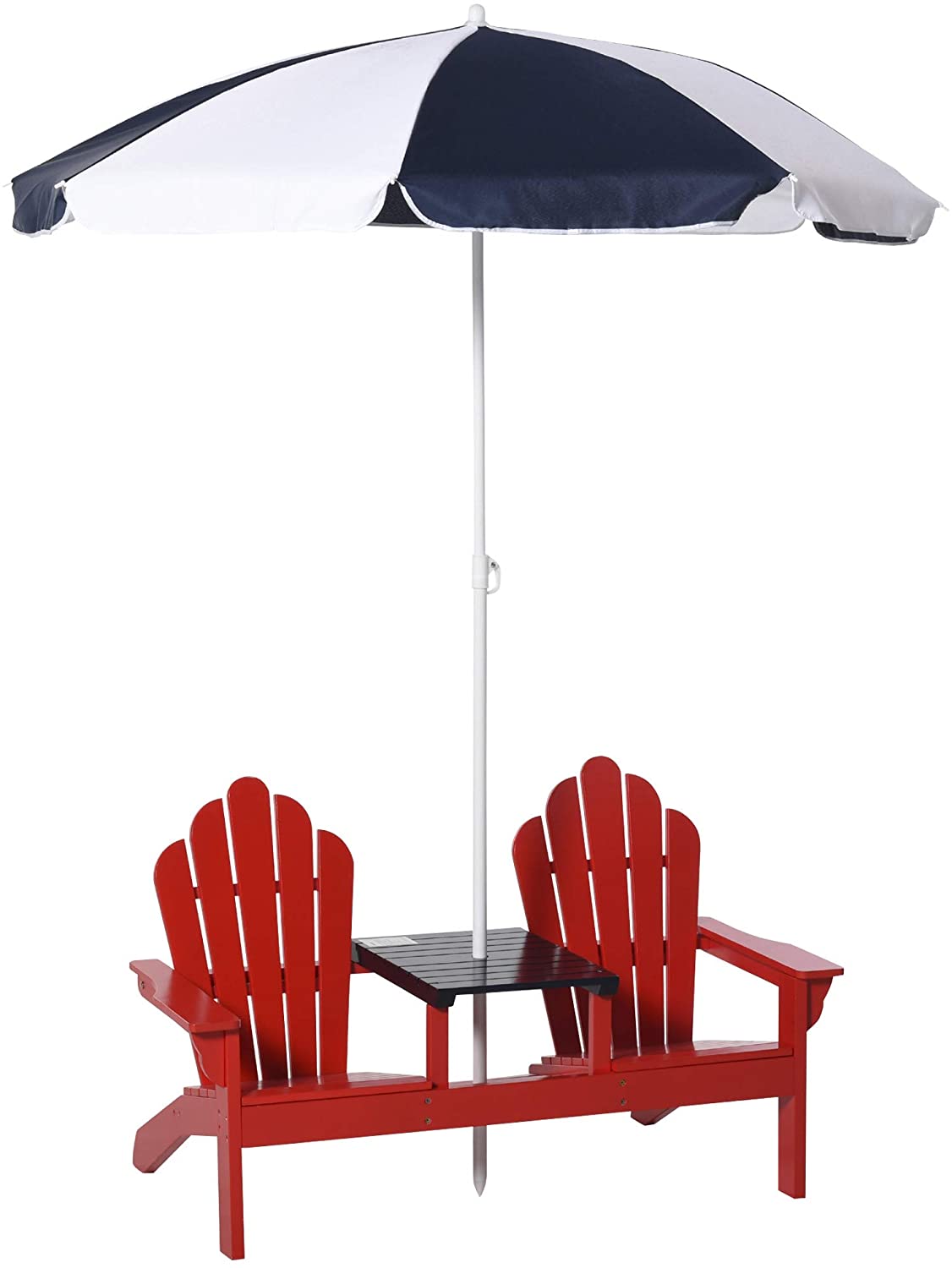 Outsunny Kids Double Adirondack Chair Table Set with Removable Umbrella