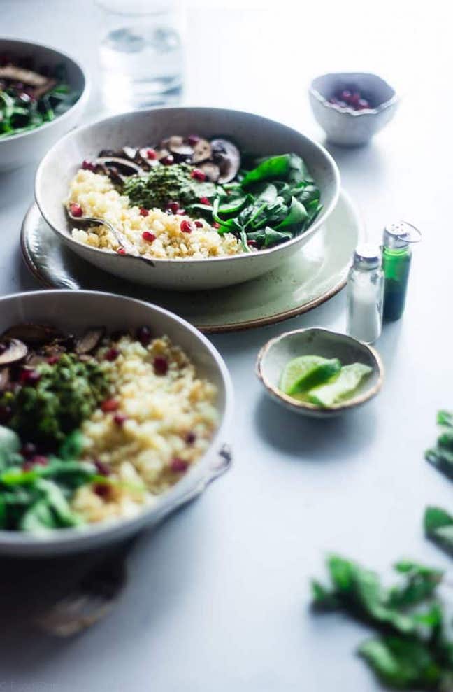 Detox Cauliflower, Pesto, Mushroom Bowl 